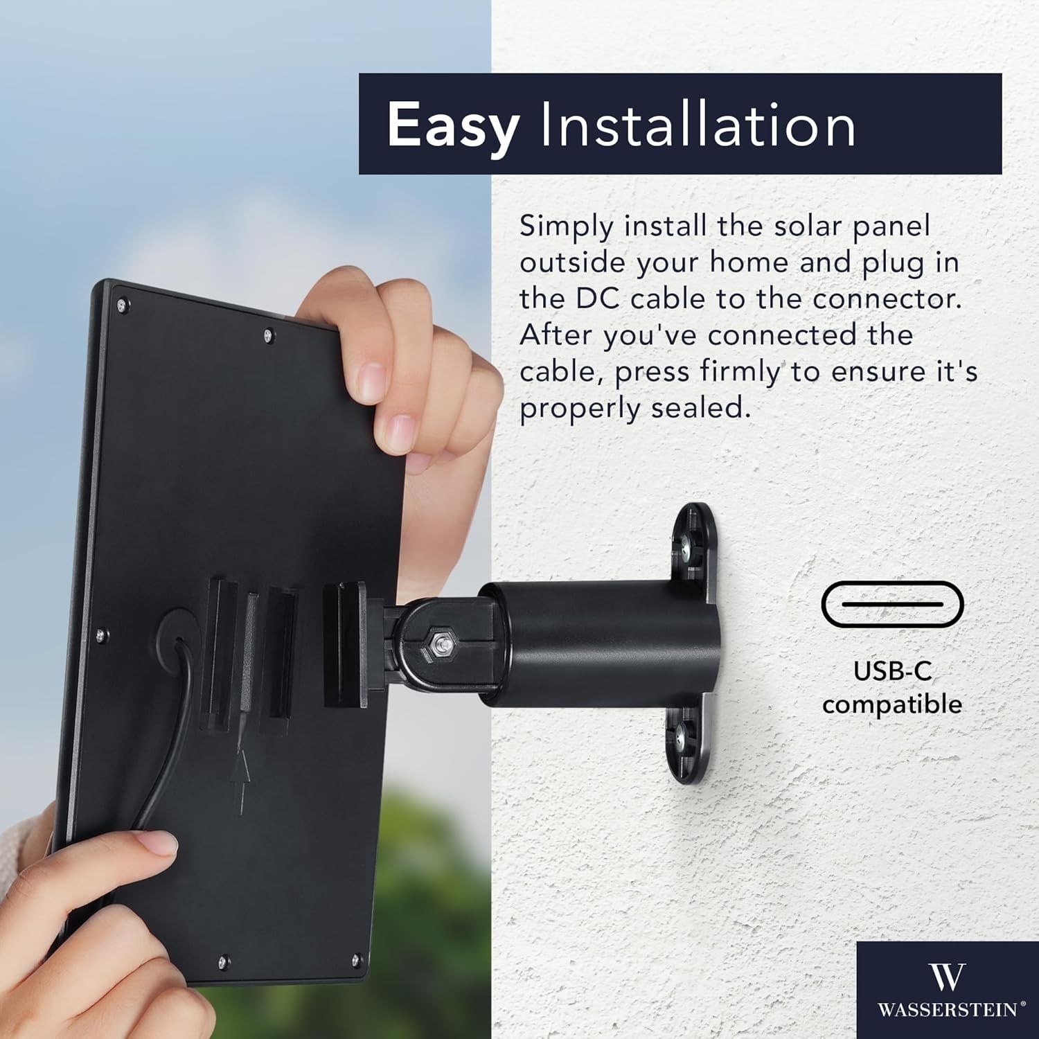 Continuous Power Solar Panel for Ring Cameras – Easy Installation in Black
