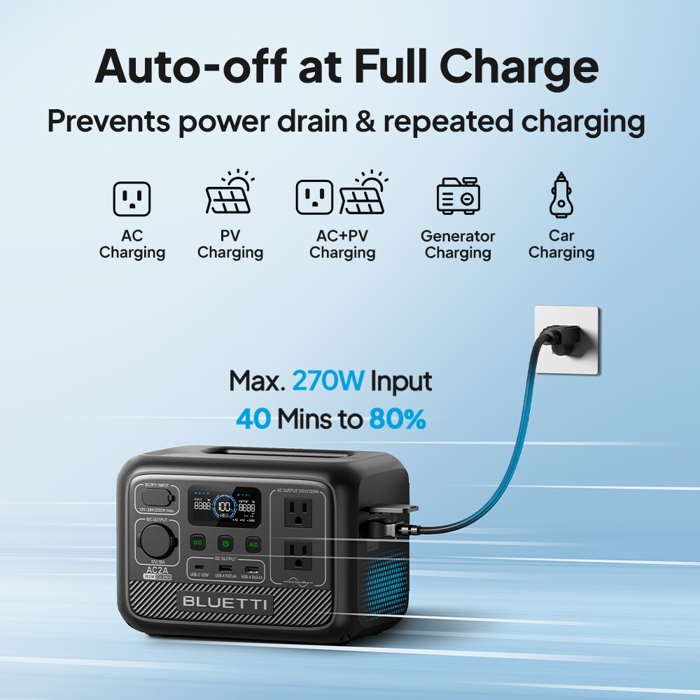BLUETTI AC2A 300W 204Wh Portable Power Station Solar Generator For Trip Renew