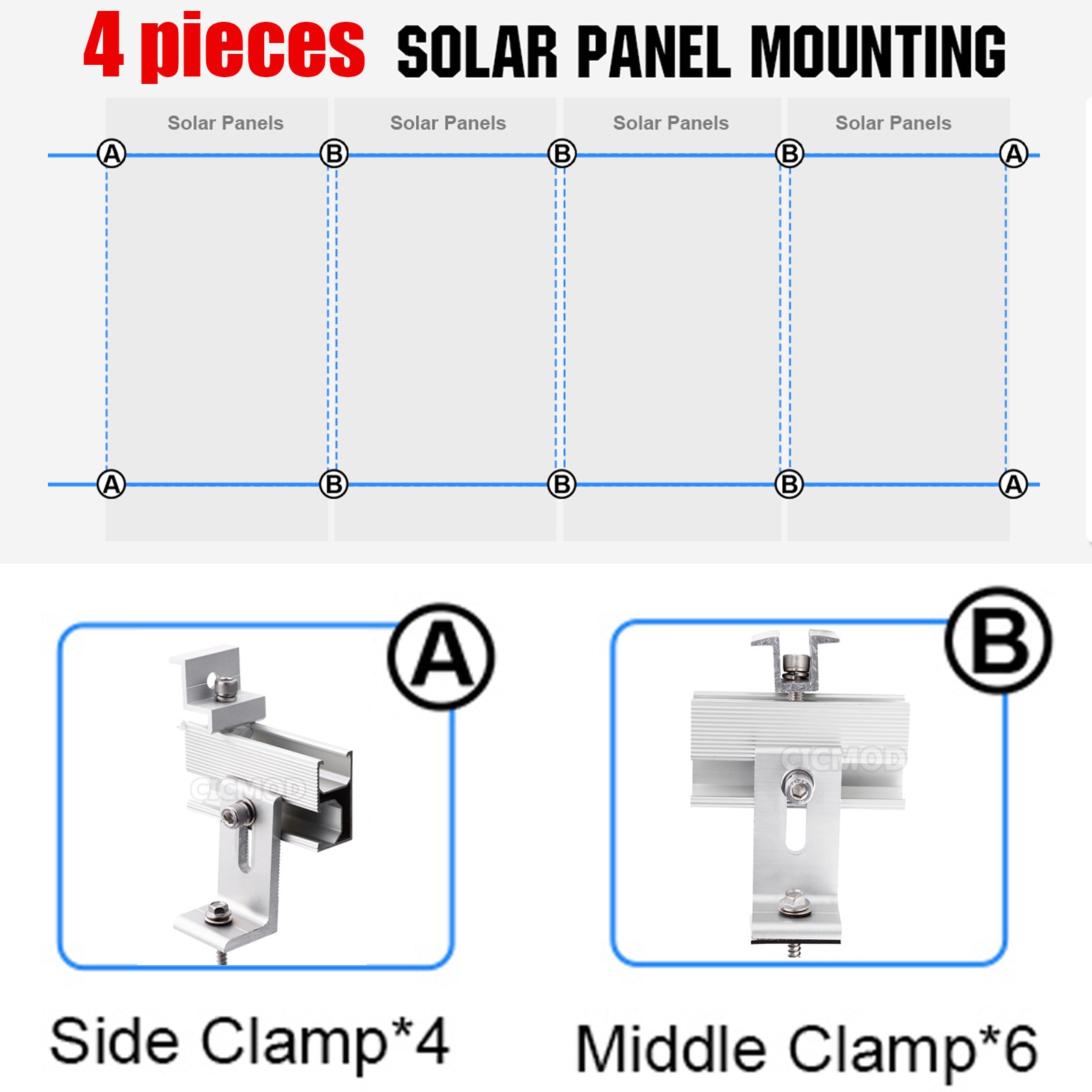 Solar Panel Roof Mount Mounting Bracket Kit (for 1-4 Pcs Solar Panels) Universal