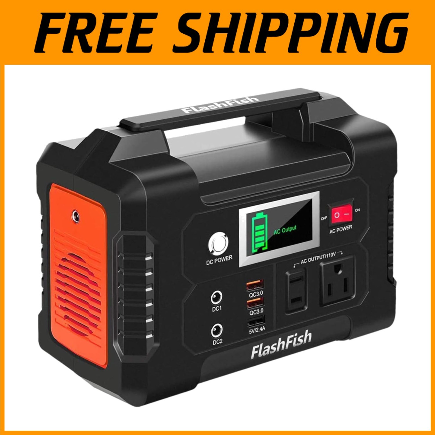 Lightweight Portable Generator: 110V AC/2 DC/3 USB Outputs