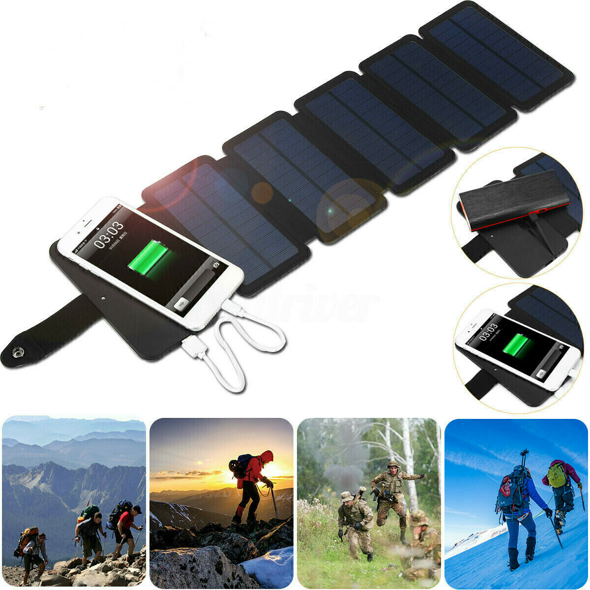 100W USB Folding Solar Panel Trickle Charge Battery Charger Camping Hiking