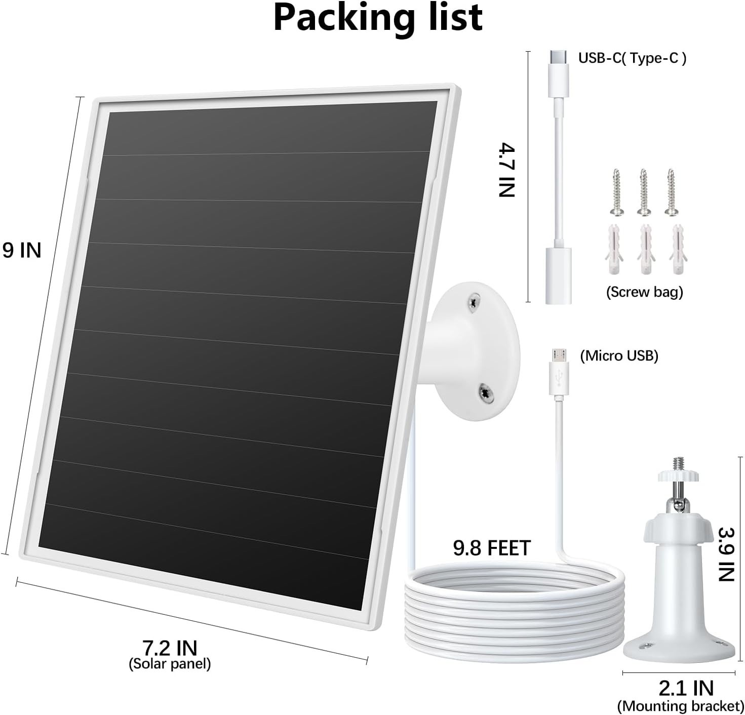8W USB-C Solar Panel for Security Cameras, IP65 Waterproof Outdoor Solar Pane…