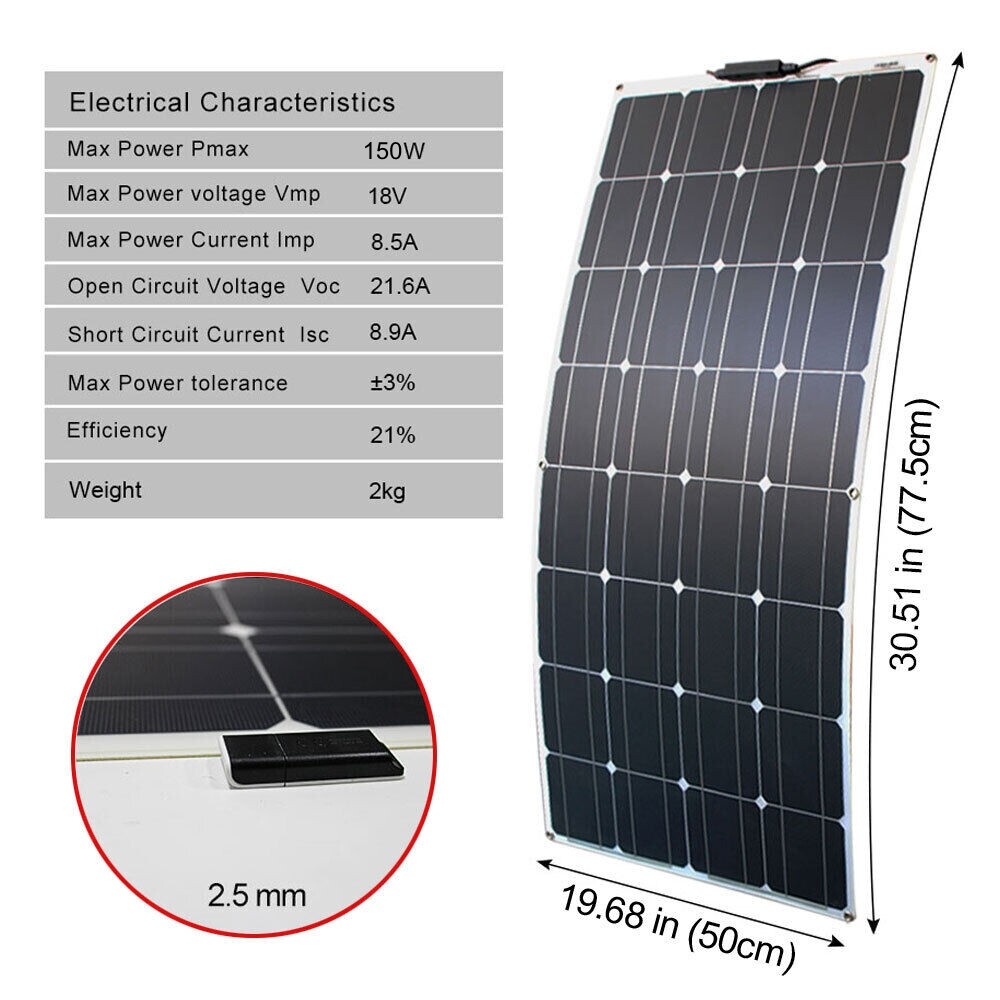 150W Watt Solar Panel Kit Charging Off-Grid Battery 12V Power RV Home Boat Camp