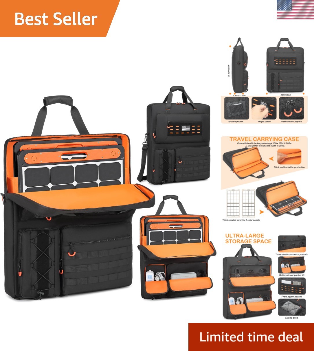 Double Compartment Solar Panel Storage Bag for Jackery with Protective Liner