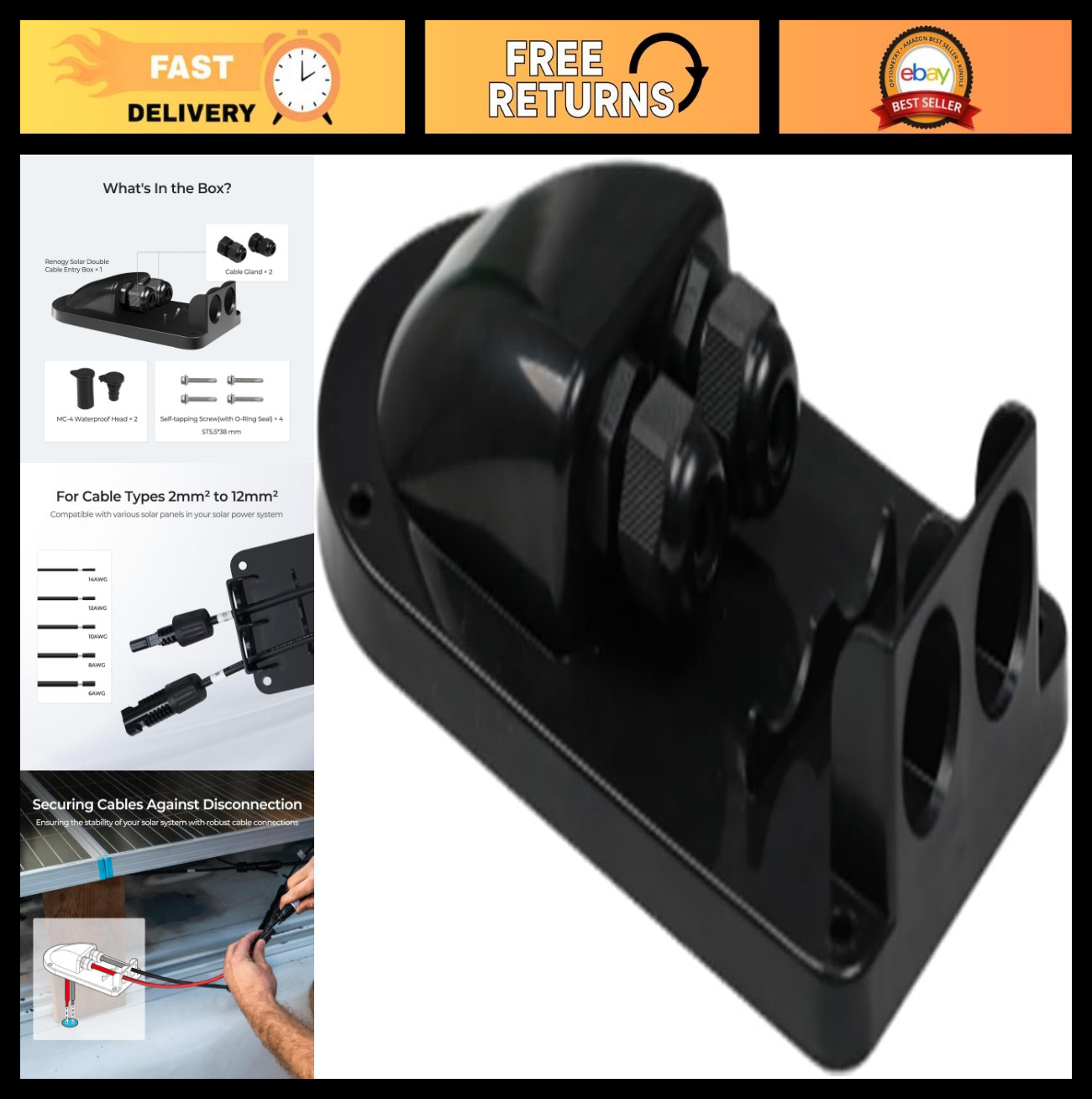 Weatherproof Solar Cable Entry Gland, UV-Resistant ABS for RVs, Boats, Cabins –