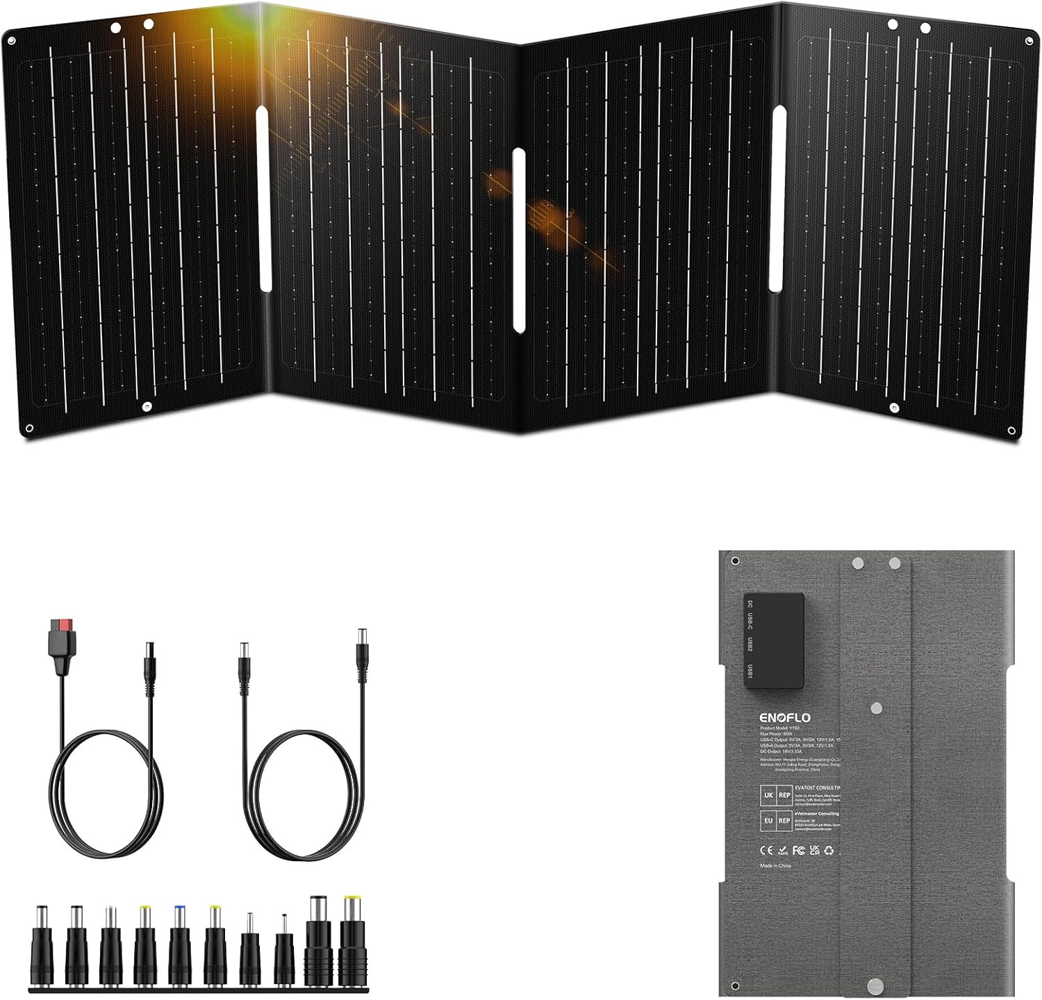 60W High Efficiency Solar Panel Charger for Camping, Power Bank, Laptop & Phone