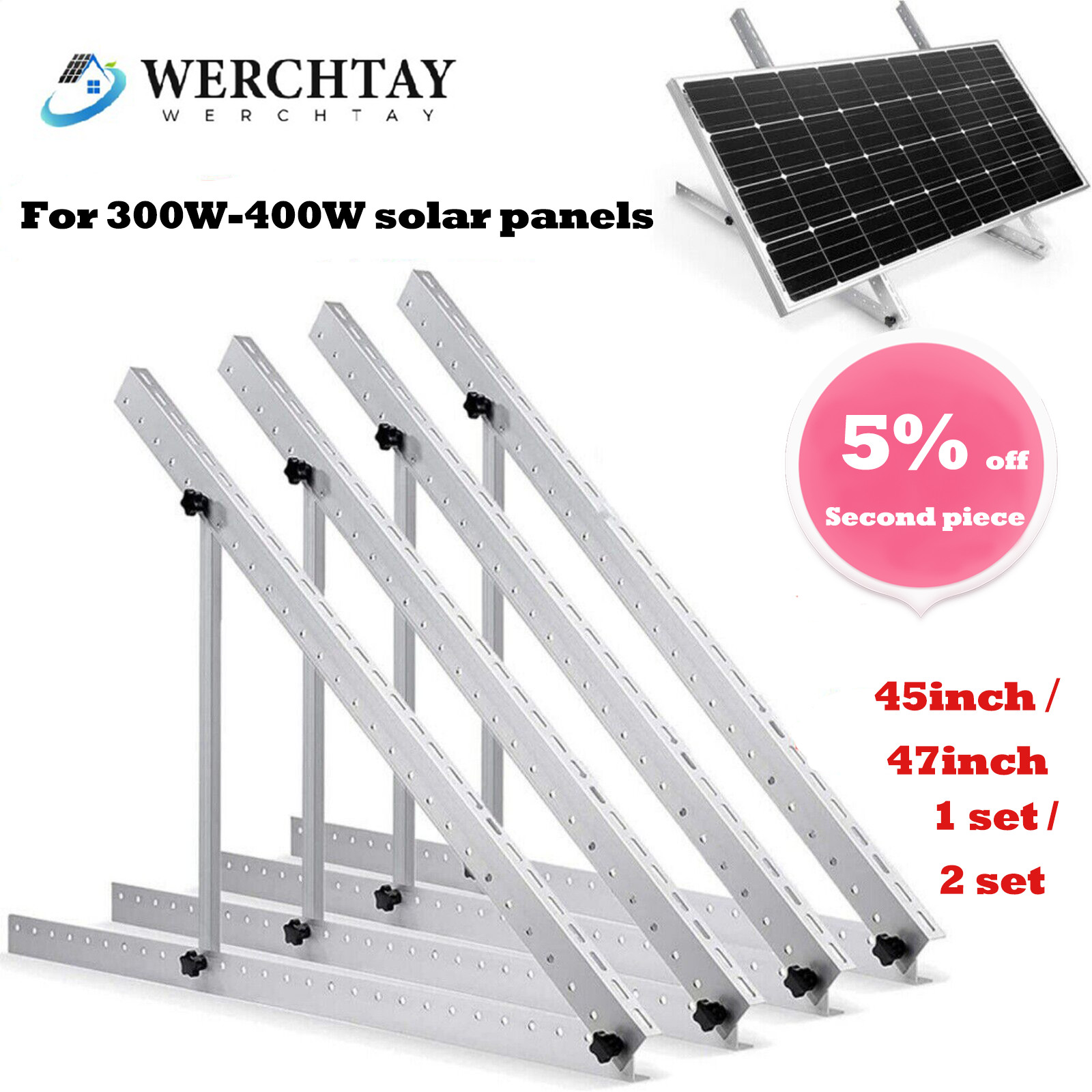 (45/47in）Solar Panel RV Tilt Mount Brackets Roof Flat Surface Adjustable Frame