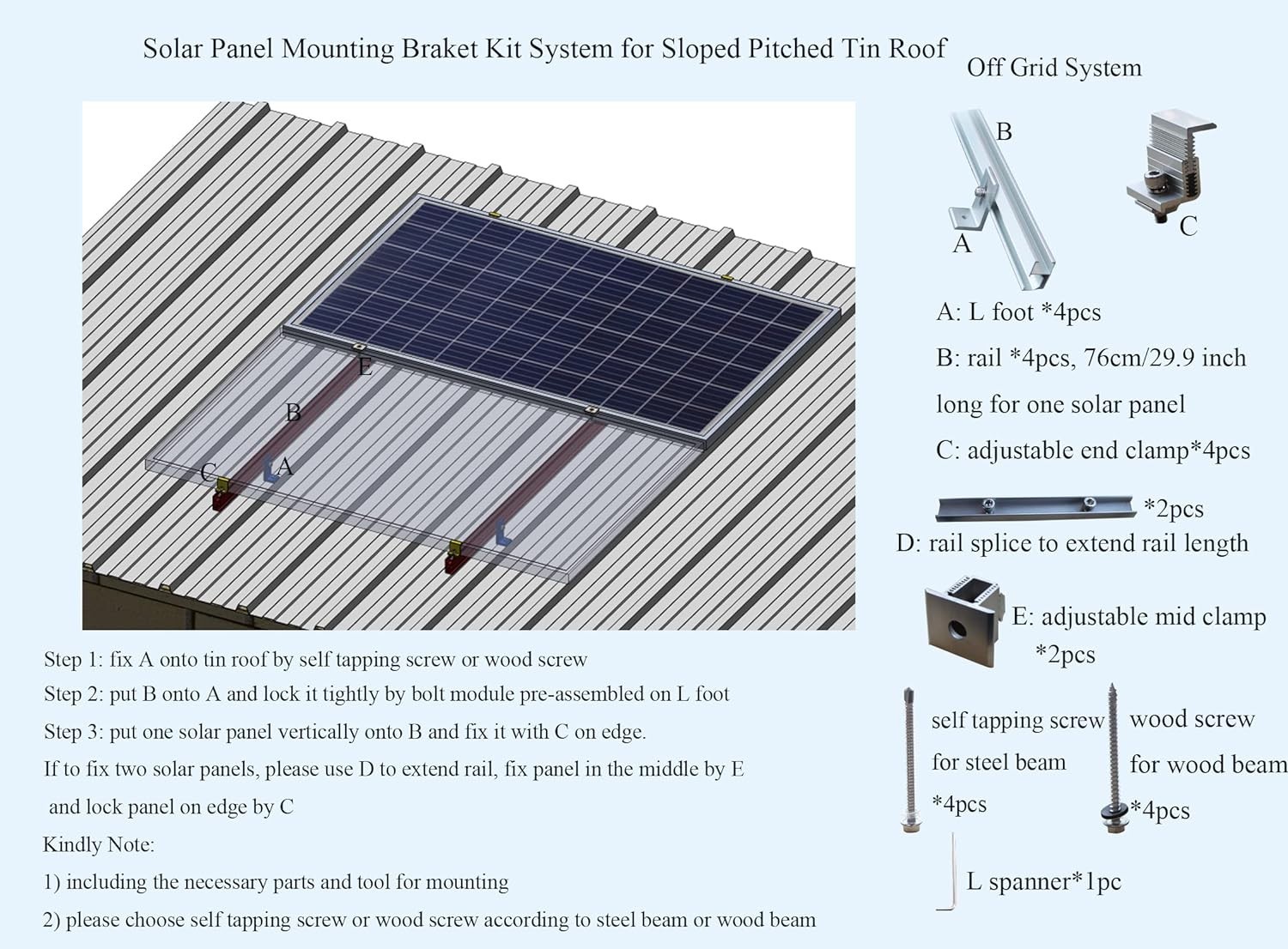 Complete Solar Panel Installation Kit for Tin Roofs