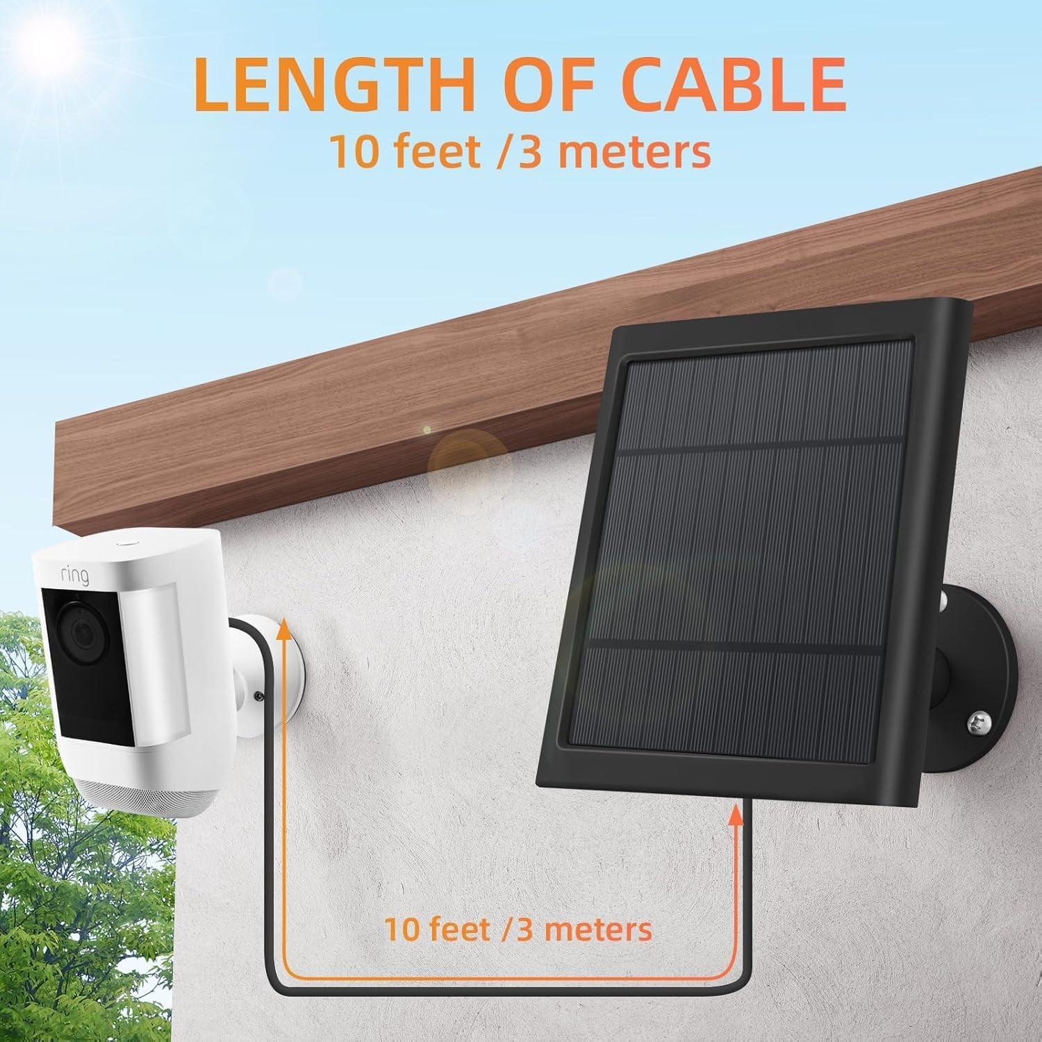 1 Pack 4W Solar Charger for Ring Spotlight & Stick Up Outdoor Cam, Black, High E