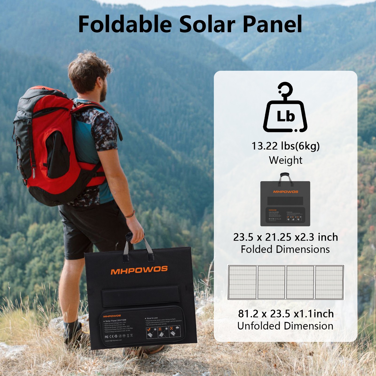 MHPOWOS Portable 110W 220W Solar Panel Foldable Kit Lightweight for Outdoor