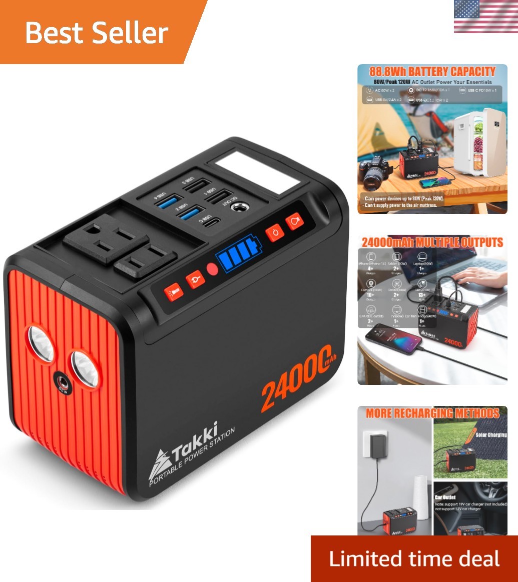 Emergency-Ready 88.8Wh Battery Generator with 8 Outputs & Built-in Flashlight