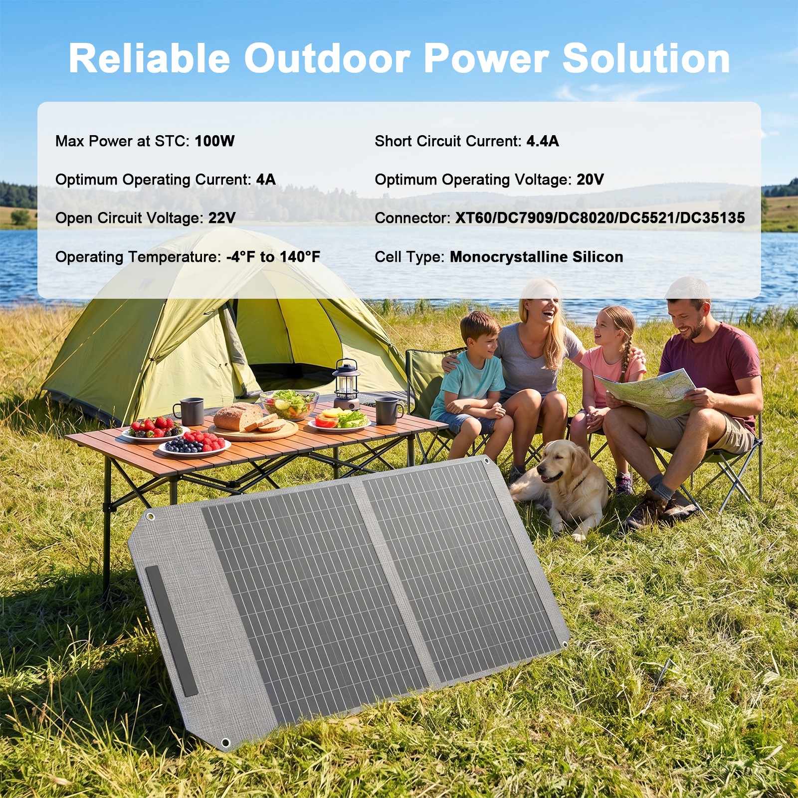 100W solar panel kit Camping IP65 3.6lbs For BLUETTI Elite 30 V2 Power Station