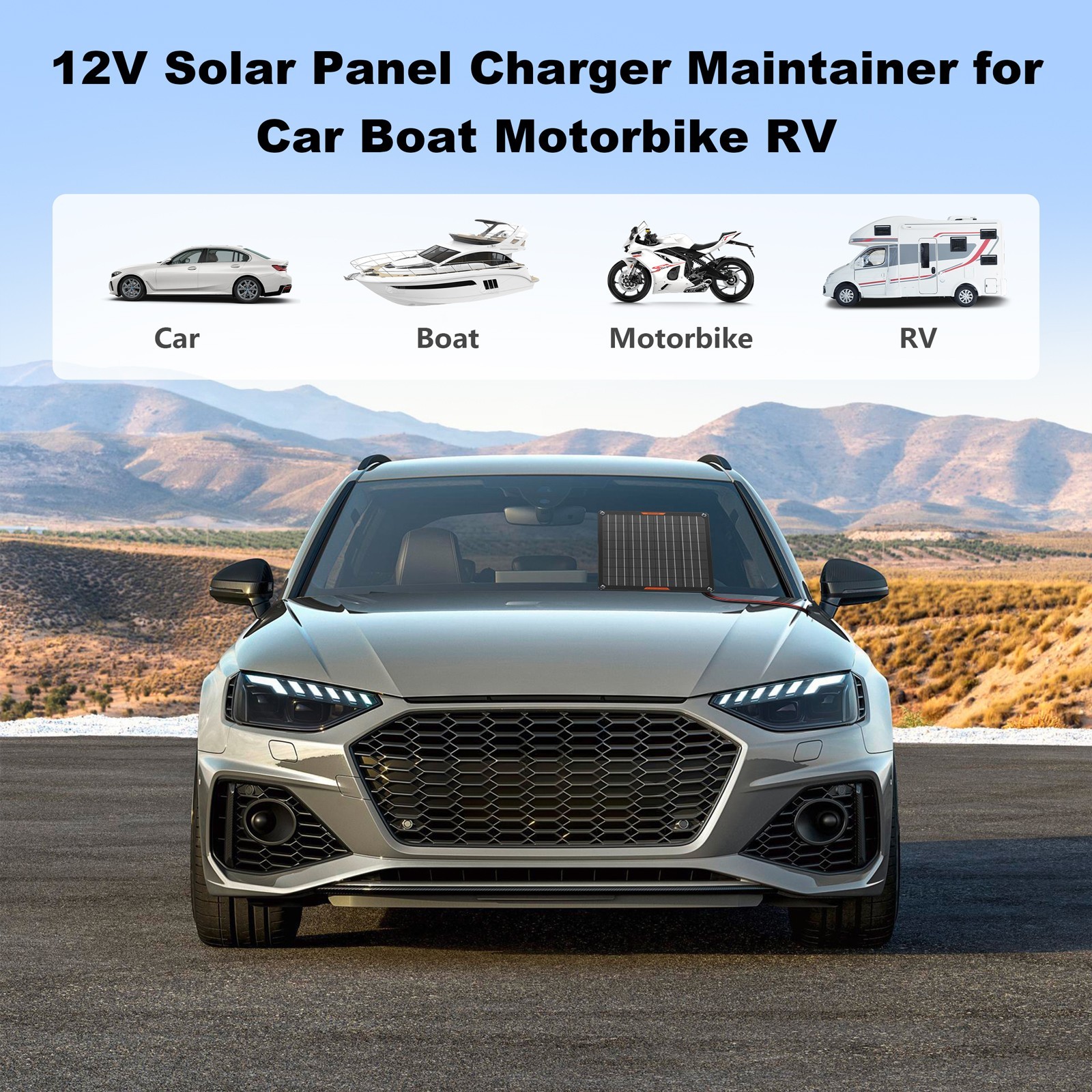 MHPOWOS Solar Panel 10W 12V Solar Car Battery Charger Solar RV Charger