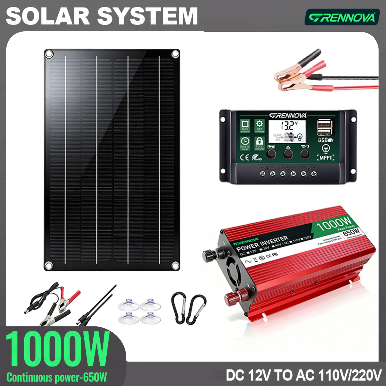 Grennova 1500W Off-Grid Solar System 60W Panel 60A MPPT Dual Voltage Inverter RV