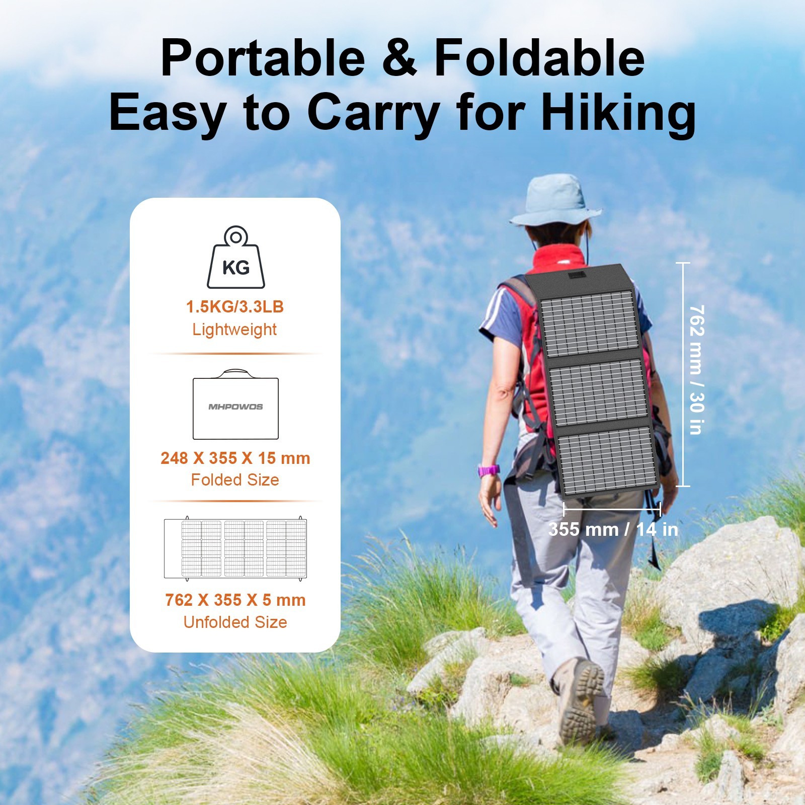 MHPOWOS 45W Folding Solar Panel With Kickstand for Hiking Backpacking Camping