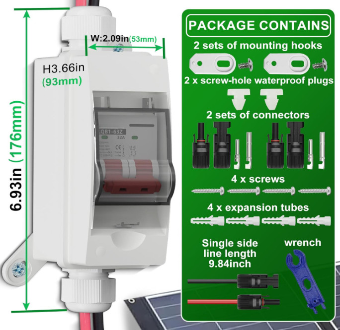 Interruptor Desconexión Panel Solar 32A 500V DC IP65 Caja Impermeable para RV