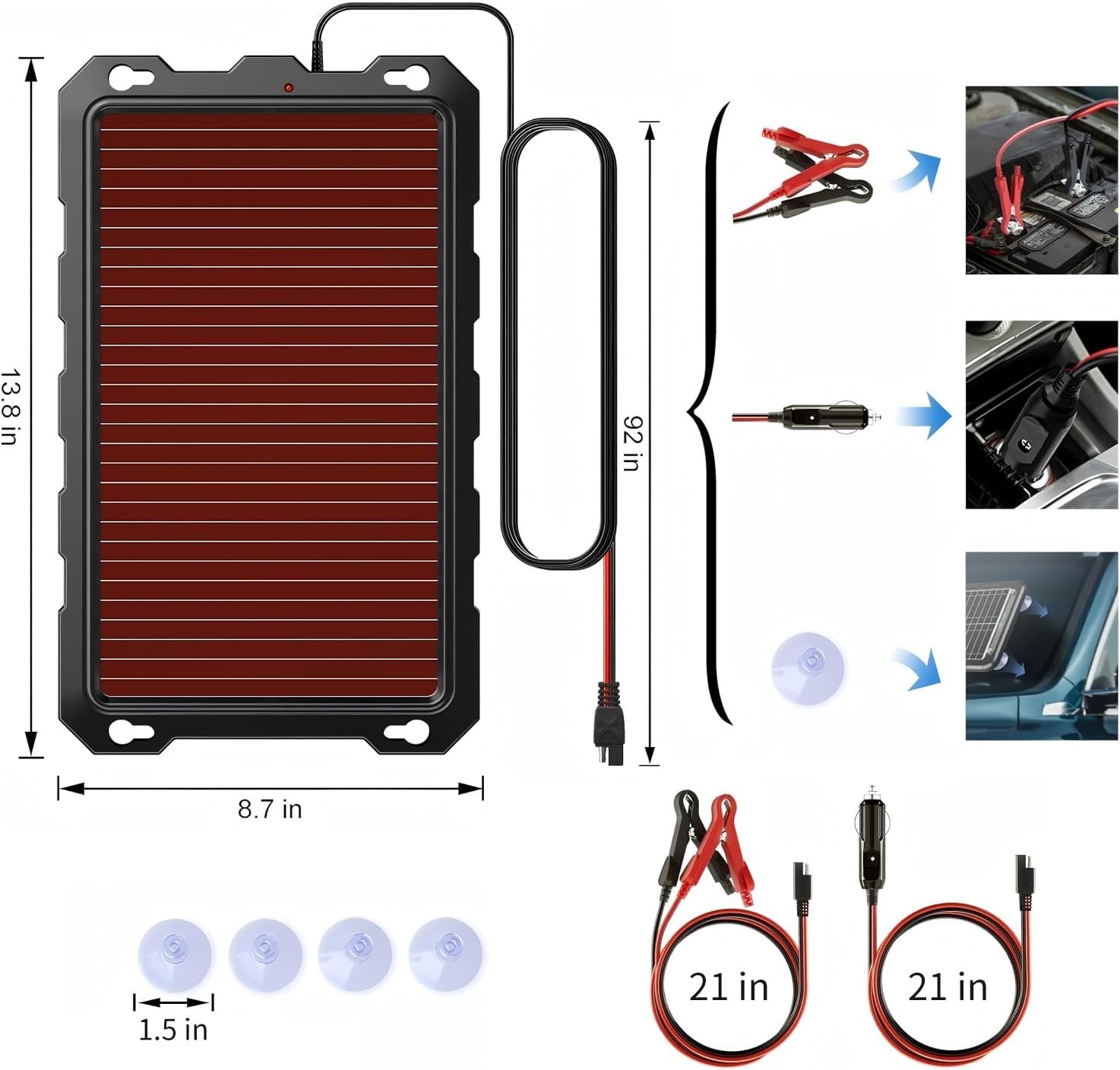 Sleek Waterproof Solar Battery Charger – Perfect for Cars, RVs & Powersports