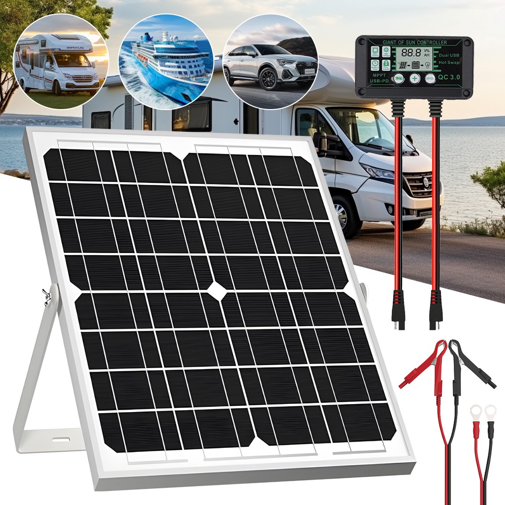 12V 30W Solar Power Car Battery Trickle Charger Maintainer with MPPT Controller
