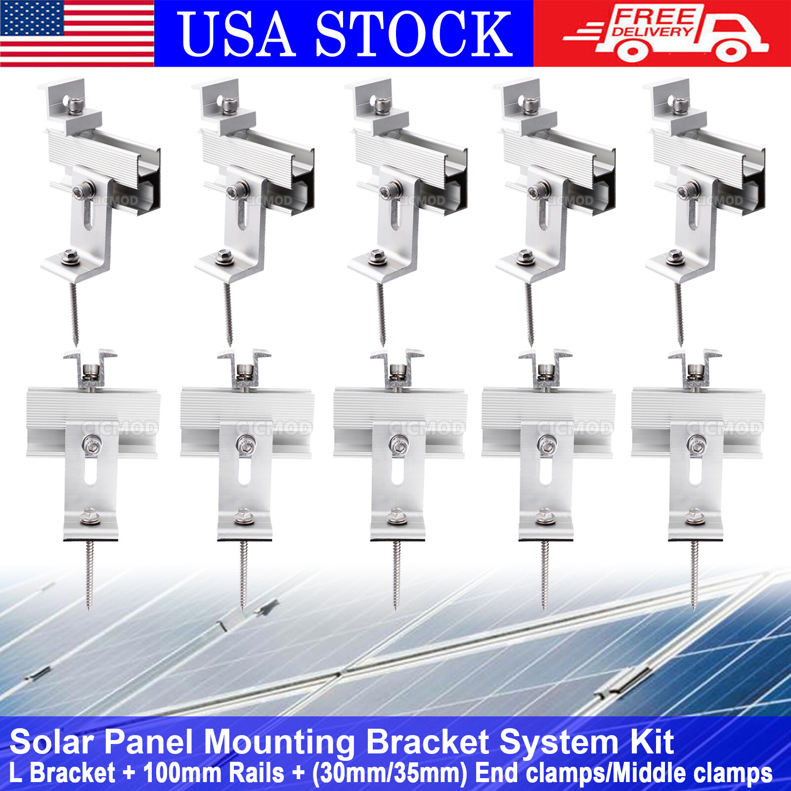 Universal Solar Panel Roof Mount Brackets Kit for 1-4 Pcs Solar Panels Mounting