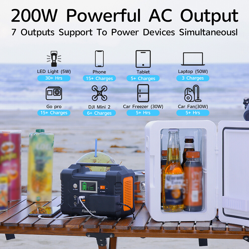 Flashfish E200 Portable Power Station 200W 151Wh 110V Pure Sine Wave Output M0D2