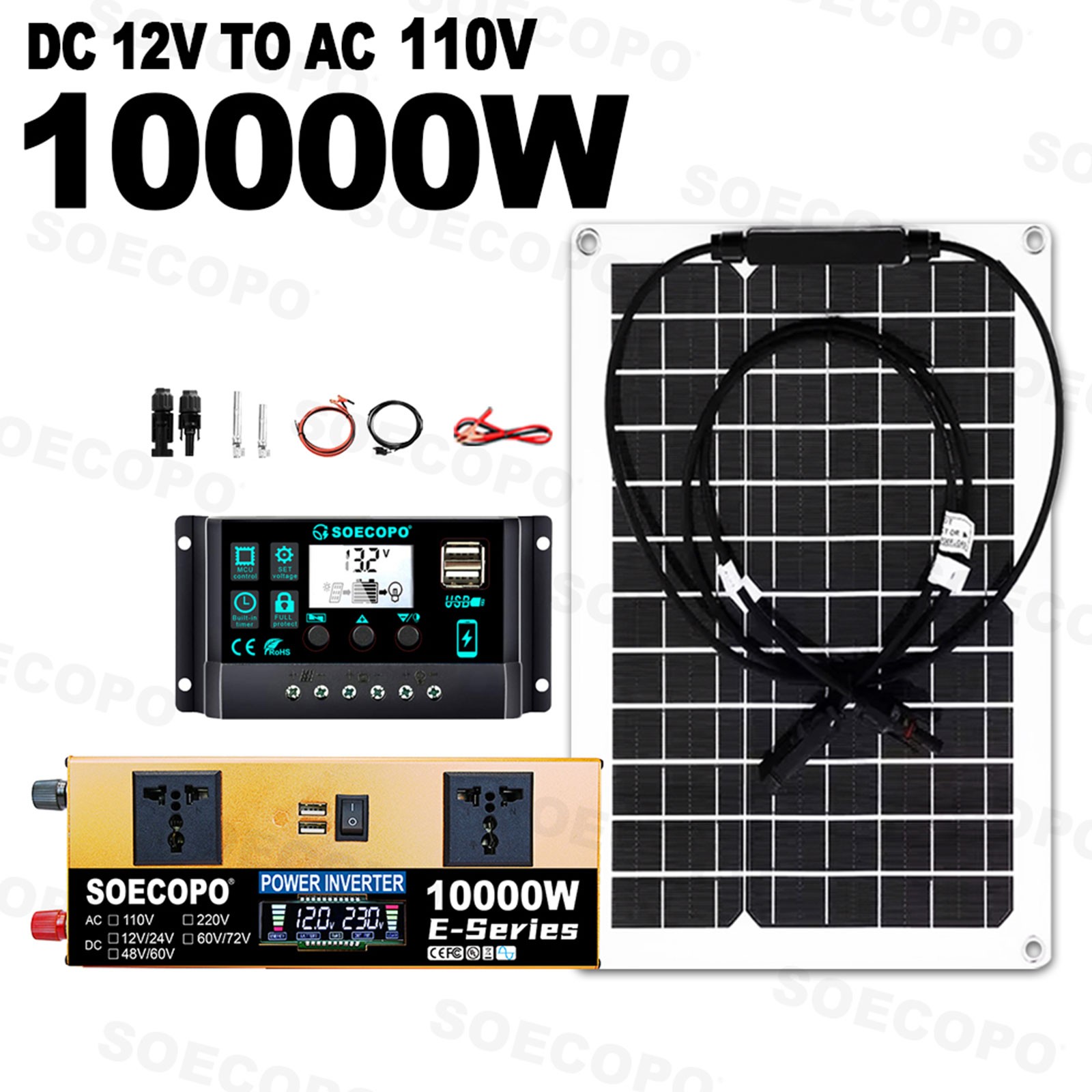 SOECOPO 10000W Solar Power System Kit 12V24V to 110V220V Inverter Flexible Panel