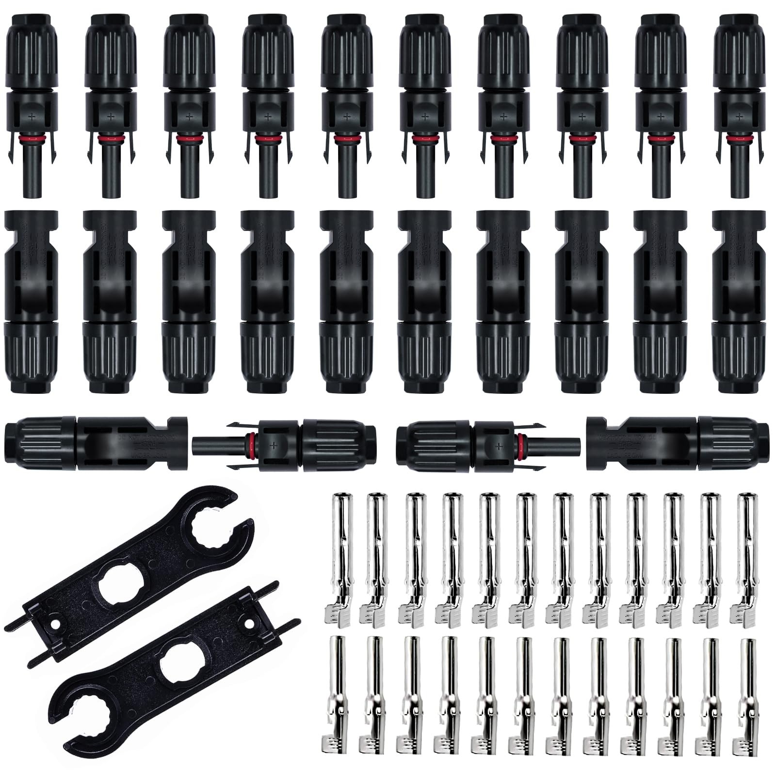 24 PCS Solar Connectors Male & Female Panel Cable Connectors with 2Pcs Spanne…