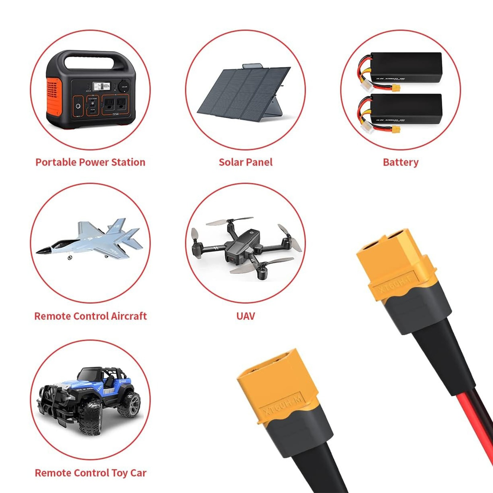 10 AWG XT60 to XT60 Female to Male Connector Solar Extension Charging Cable