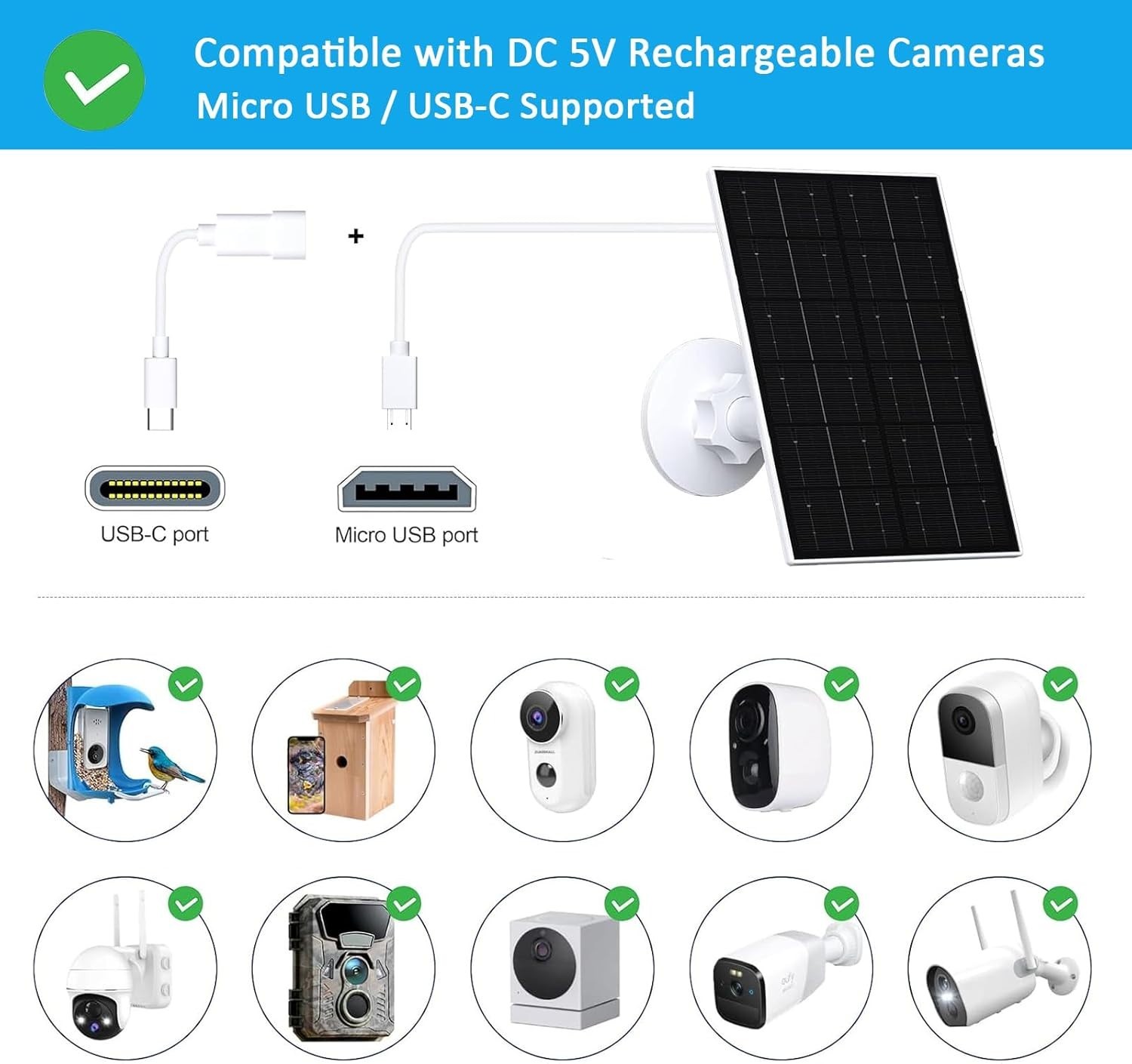 USB Solar Panel for Security Camera, 4W Solar Charger for Rechargeable Batter…