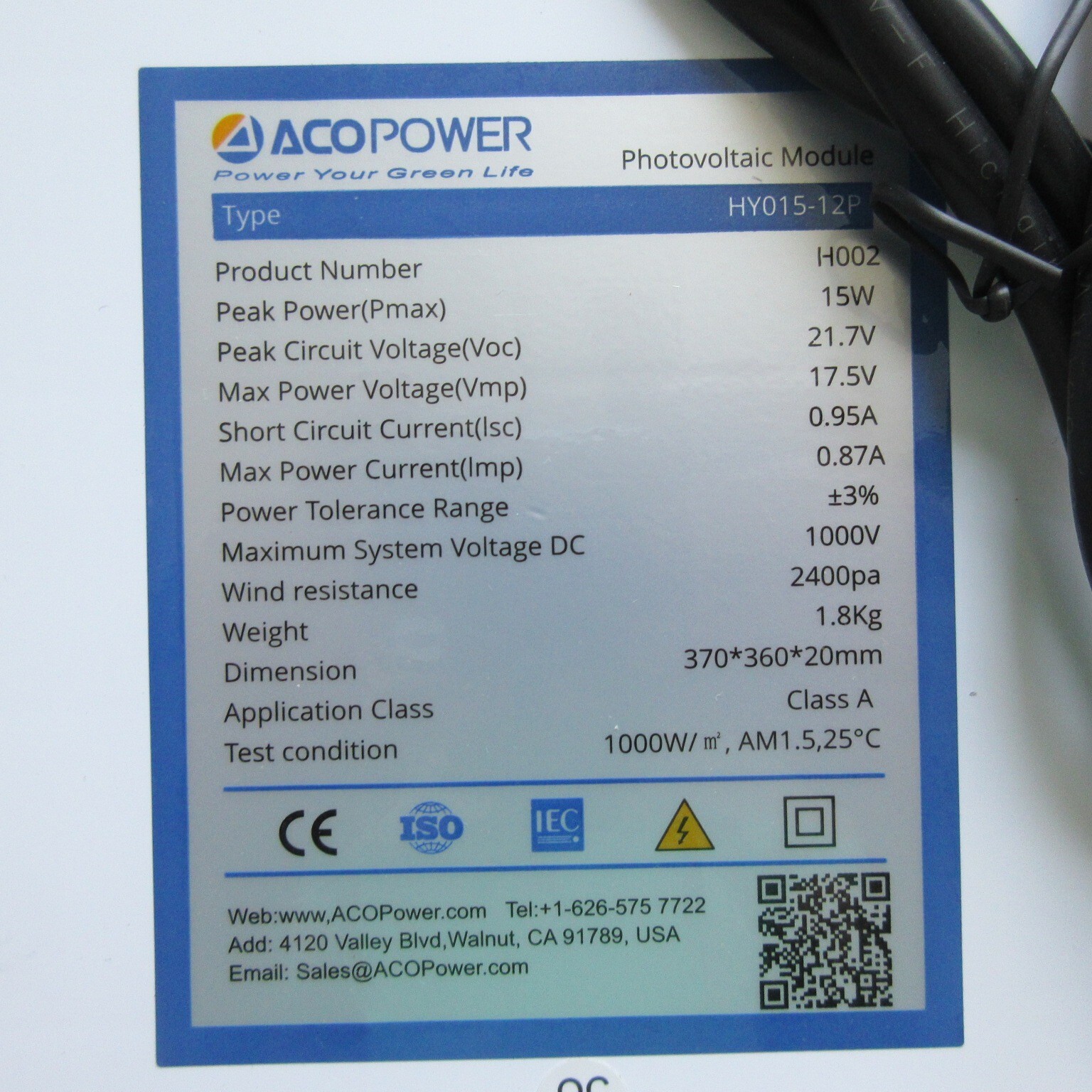 NEW NIB ACOPOWER 15W POLY SOLAR MODULES HY015-12P PANEL 12V POLYCRYSTALLINE