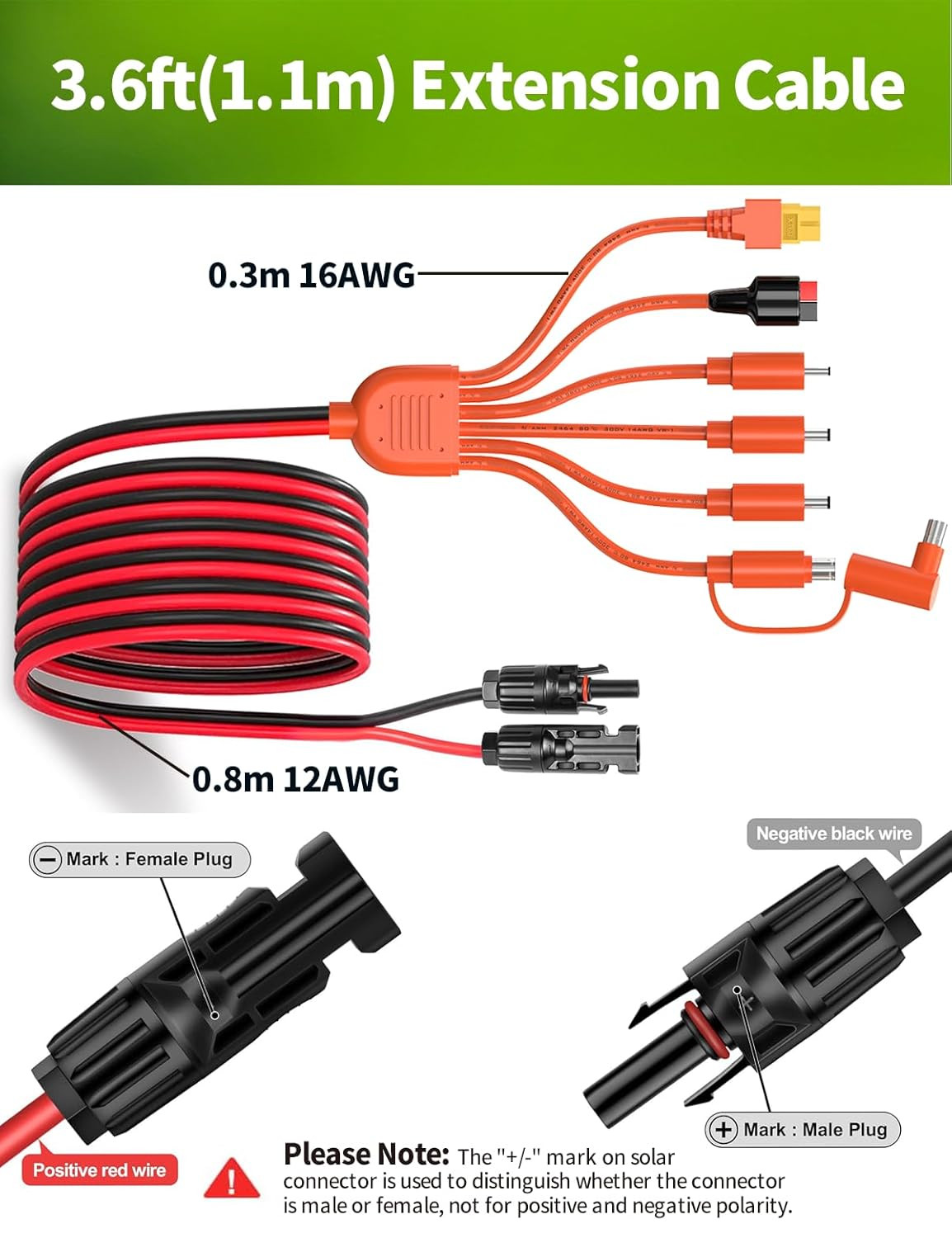 Universal 7-In-1 Solar Panel Adapter Kit, 3.6 Feet MC4 & DC 8Mm Cable
