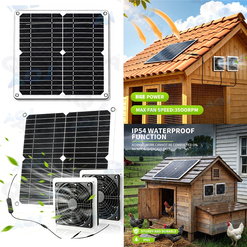 Solar Fan with Battery,20W Solar Panel Powered Fan Kit with Waterproof Dual Exha