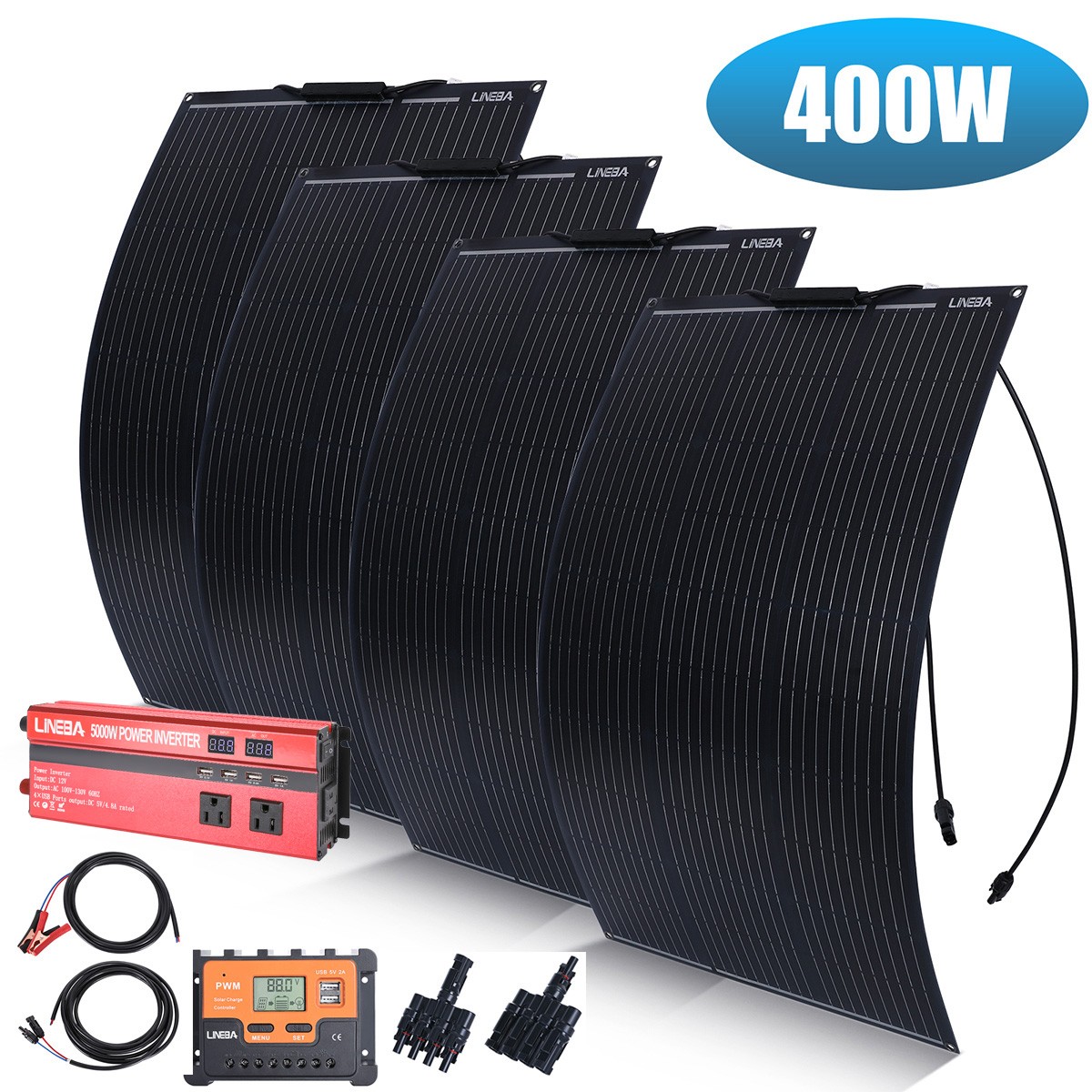 200W/400W 18V Flexible Mono Solar Panel Kit with Separate Controller for RV Home