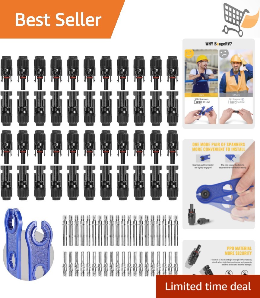 44PCS Solar Connectors Waterproof Male Female 22Pairs 10AWG