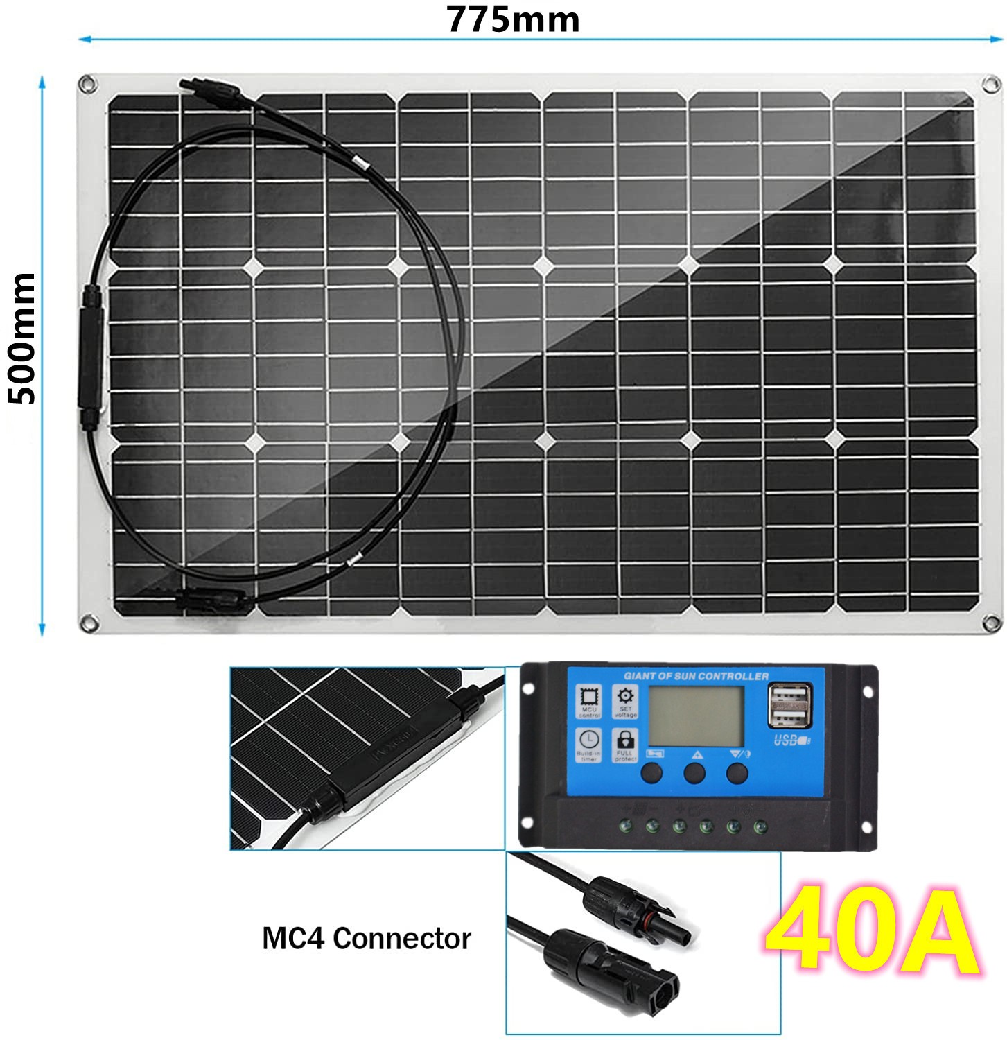 300W Solar Panel 12V Battery Charge RV Car Marine Home Off-Grid Charger(150w*2)