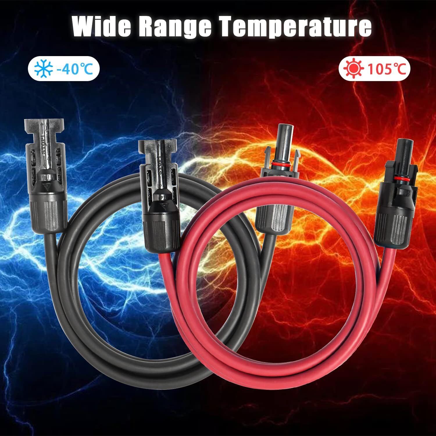 12 AWG 4mm² Solar Panel Extension Cable PV Wire Solar Connector Black & Red Pair