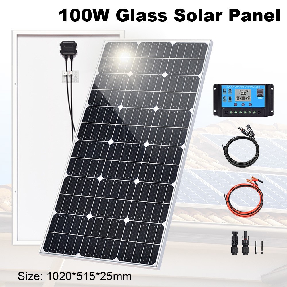 100W Solar Panel Kit 12V Monocrystalline Panel 10A Controller for RV Boat Camp