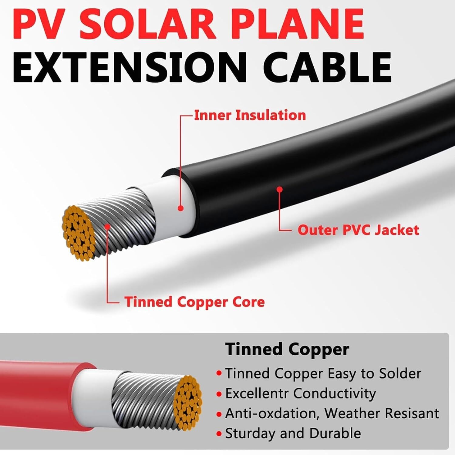 10AWG Solar Panel Extension Cable Tinned Copper Solar Cable PV Wire Connectors