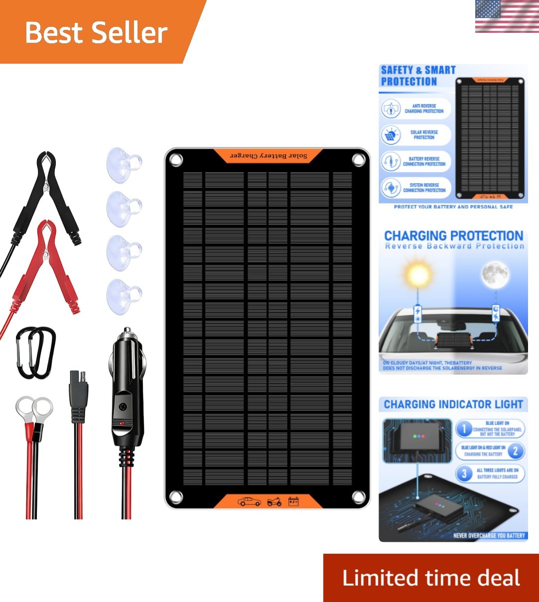 12V 10W Solar Car Battery Charger & Maintainer – Eco-Friendly Power Solution