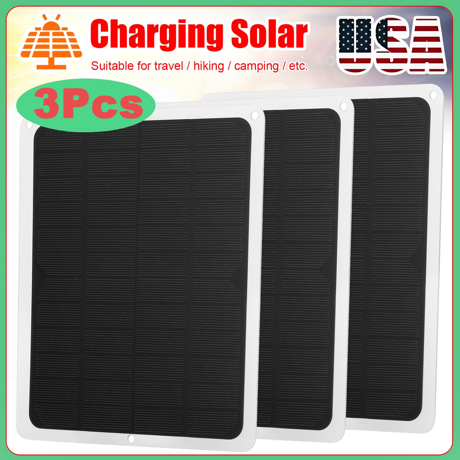 3 Pcs Solar Panel Kit 10W 12V Trickle Charger Battery Charger Maintainer Boat