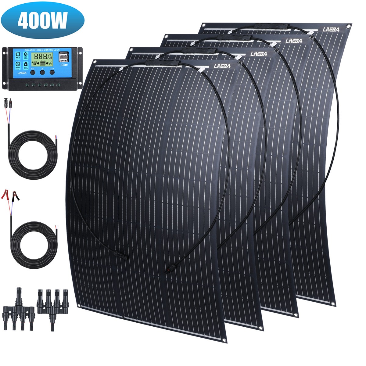 400W Flexible Portable Solar Panel Kits +30A Controller For RV/Boat Home Battery