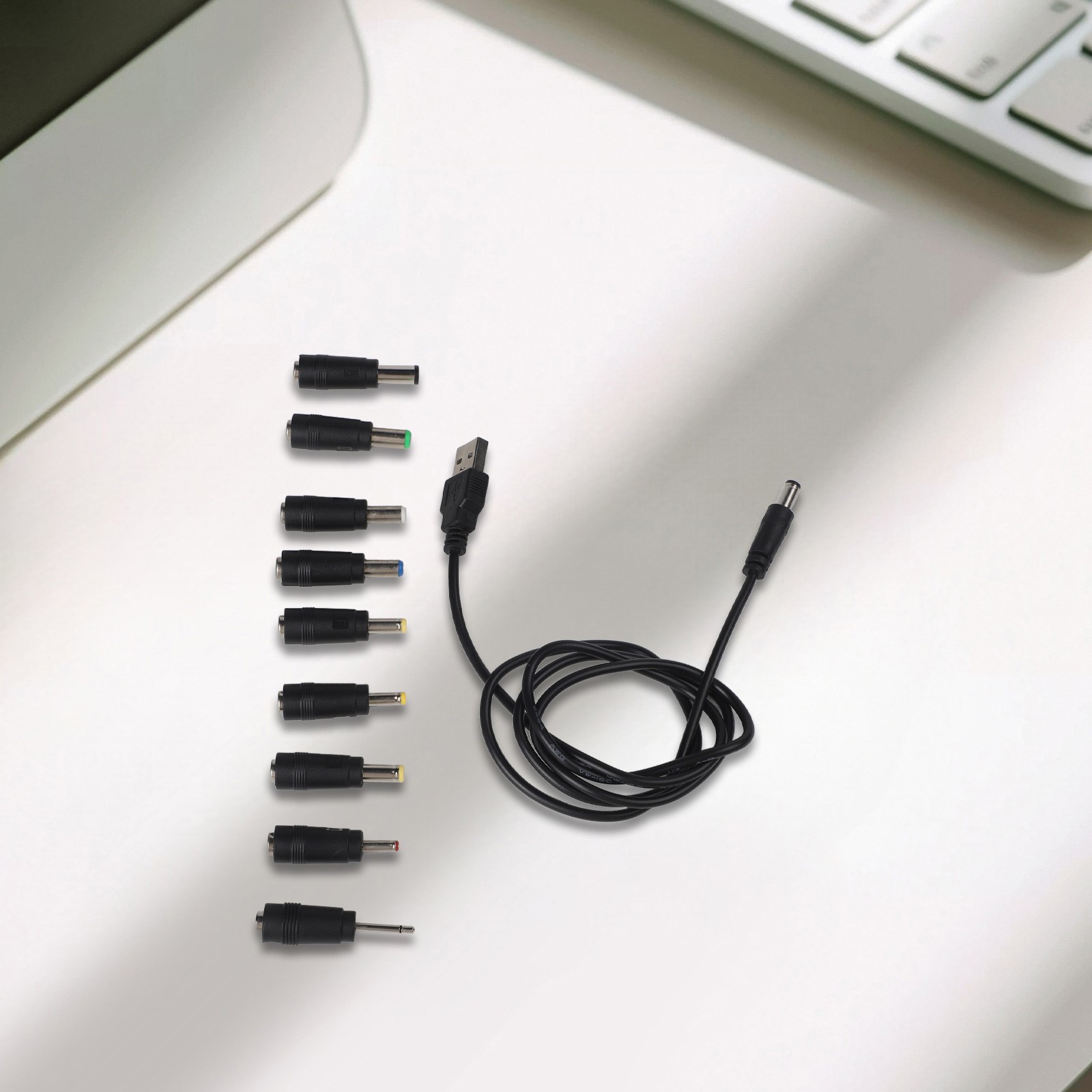 USB to DC Charging Cable Featuring Compact Design and Multiple Adapters