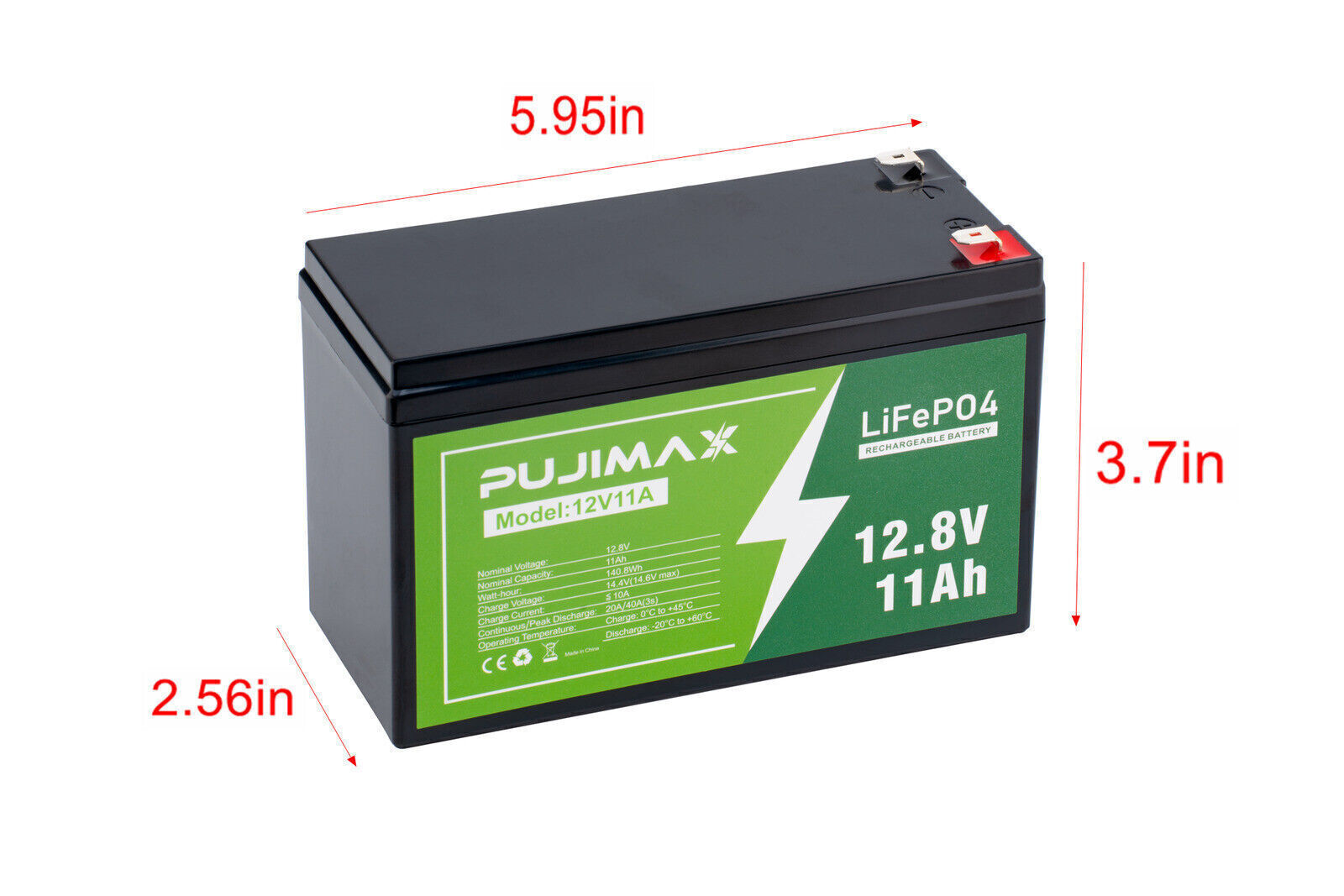 NEW 12V 11Ah Lithium LiFePO4 Built-in 12A BMS Deep 3000+ Cycle Phosphate PUJIMAX