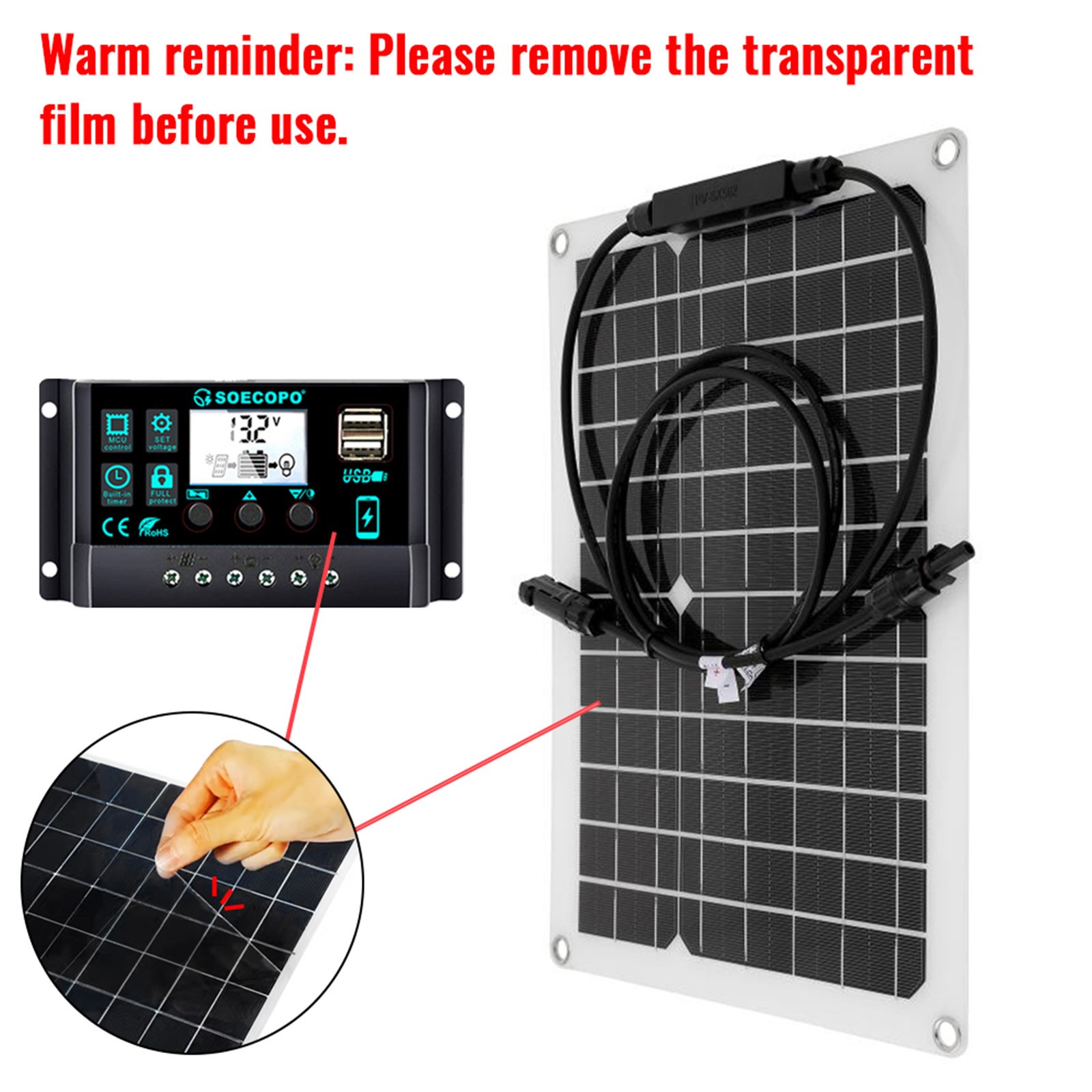 7000W Solar System Kit 100A Controller DC12V to AC110/220V Flexible Panel