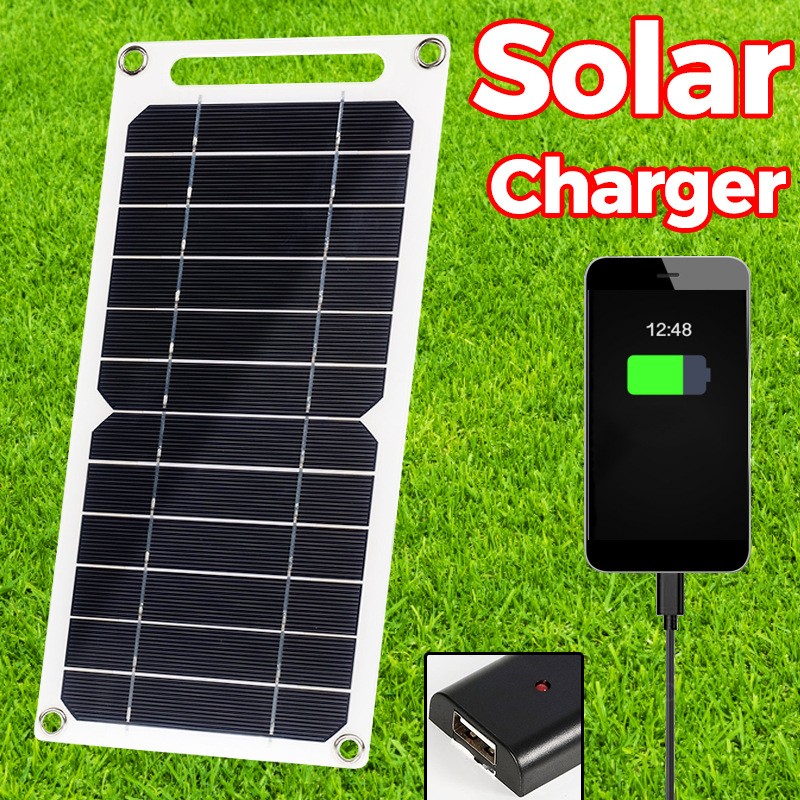 20W 5V Portable Solar Panel Power Bank USB Cell Phone Charger Camping Outdoor