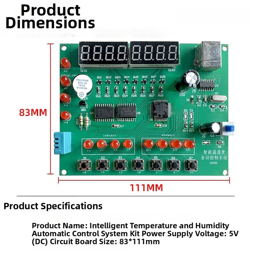 DIY Kit Temperature Humidity Controller PCB Board Components 5V DC USB Input