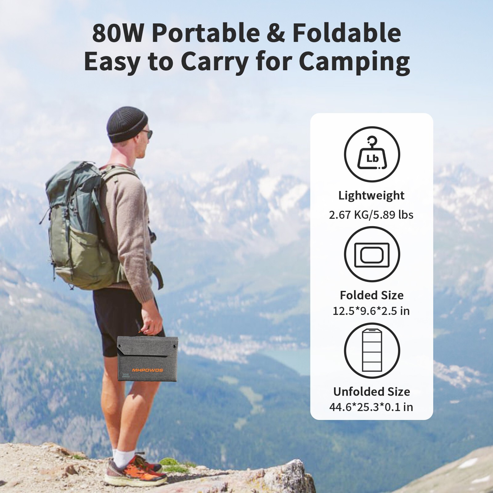 MHPOWOS 80W Solar Panel Mini Foldable Solar Panel with USB Outputs for Backpack