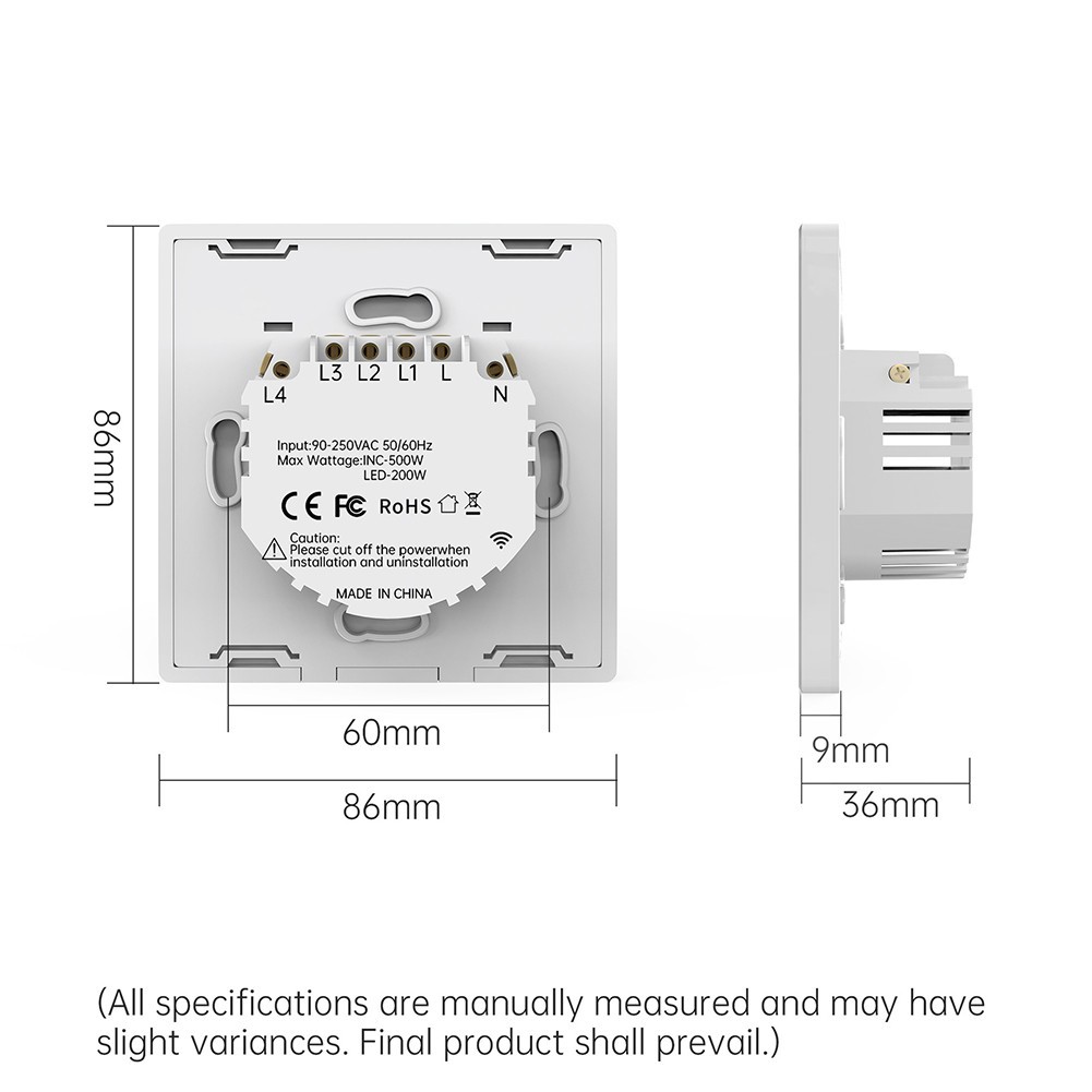 Wireless Touch Light Switch Compatible with RF433 Remotes Sold Separately
