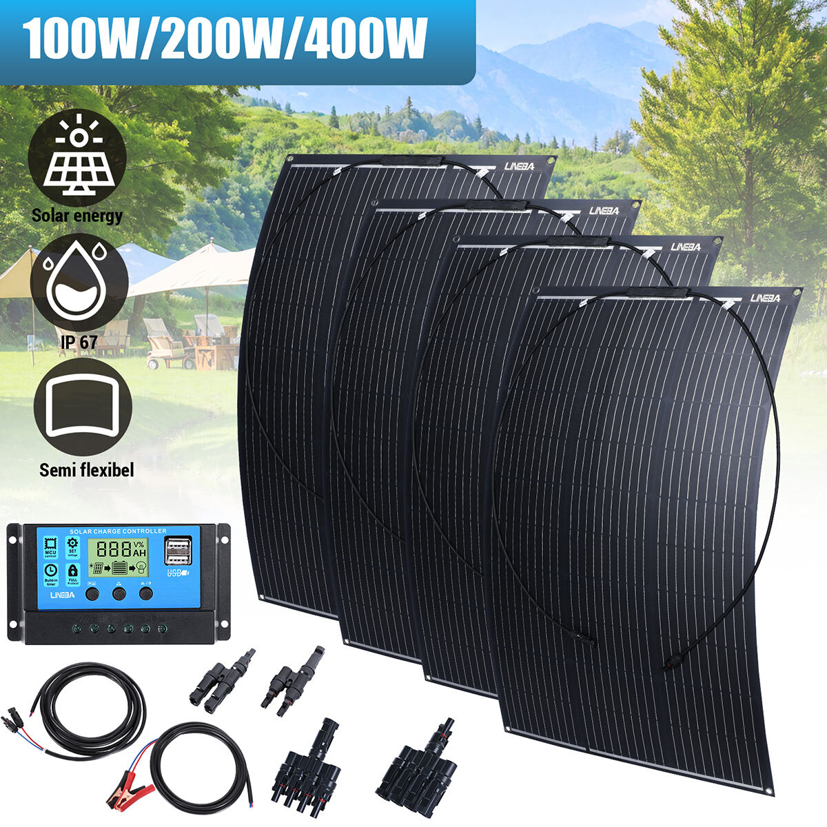 5000W Complete Solar Panel Kit Power Inverter Generator 30A 110V RV Grid System