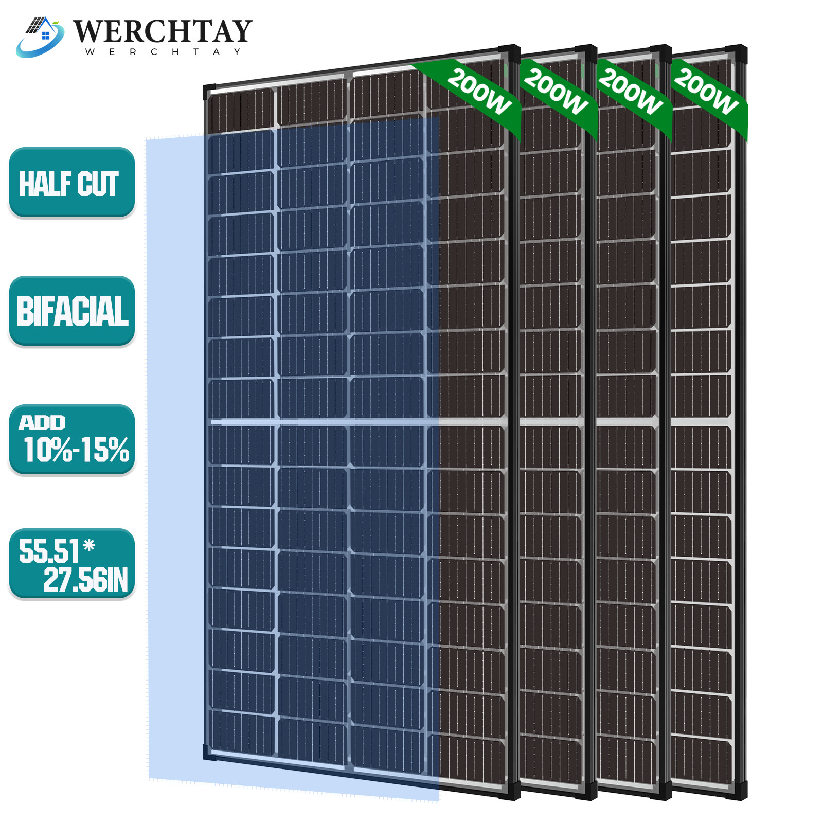 200W 400W 600W 800W Bifacial Solar Panel 12V Home PV Power Off-Grid Boat Power