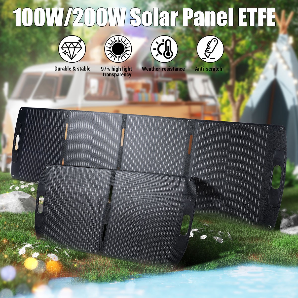 100W 200W Foldable Solar Panel USB/DC/Type-c Portable Battery Charger RV Camper